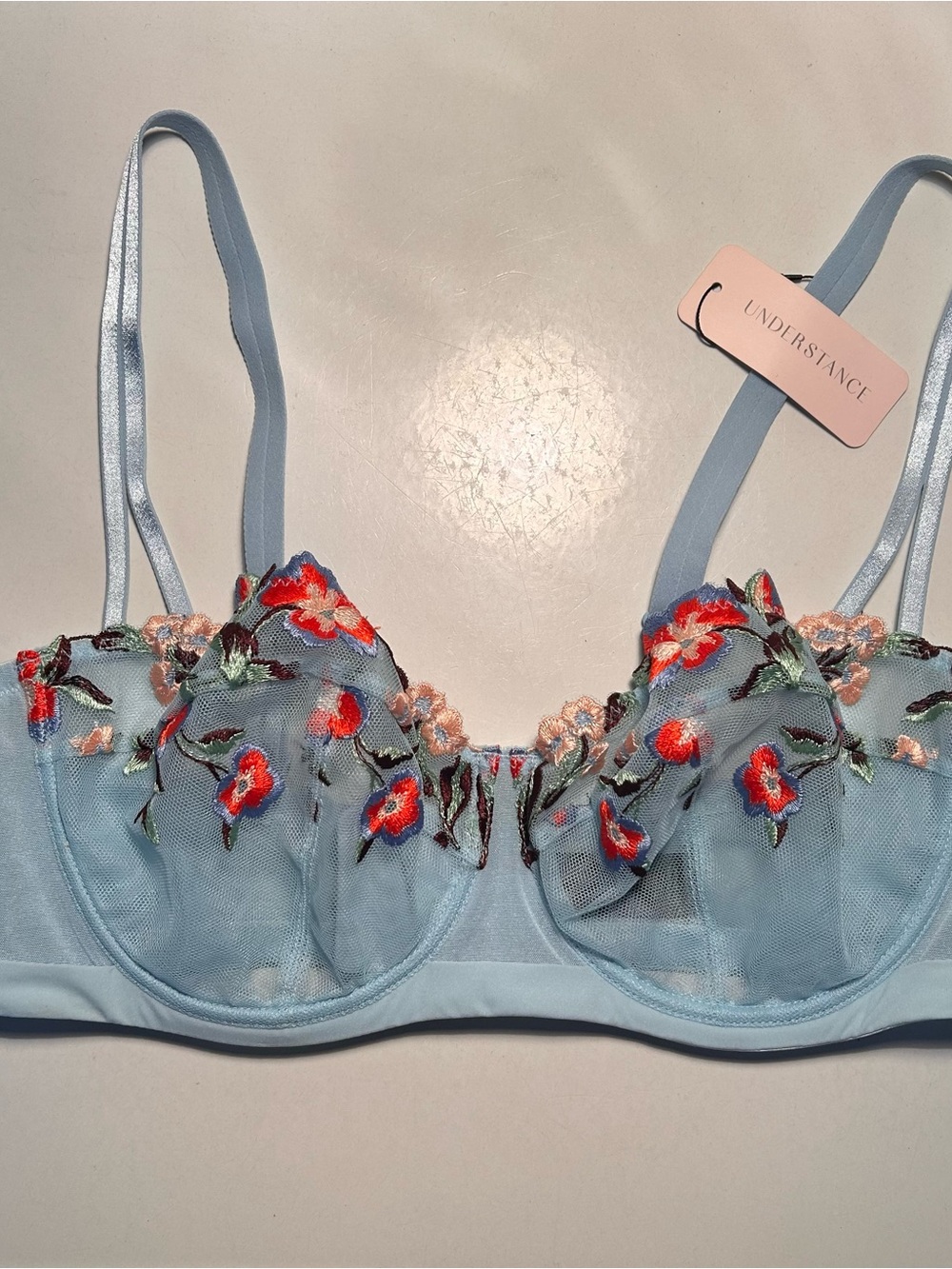 Understance Light Blue Embroidered Floral Underwire Bra